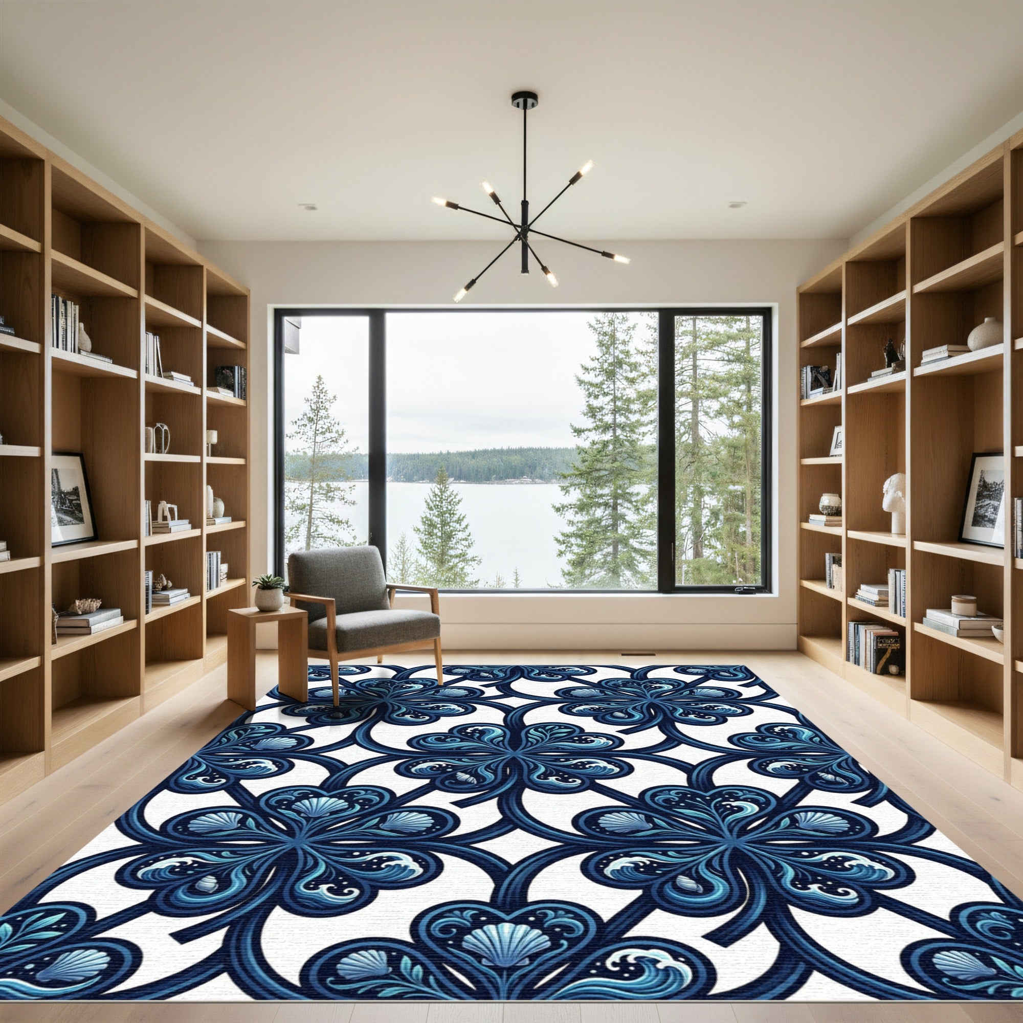Cerulean Clover Ocean Shell Interlocking Tile Rug