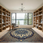 Royal Blue Golden Celestial Medallion Rug