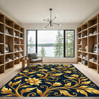 Golden Floral Vine Dark Background Rug