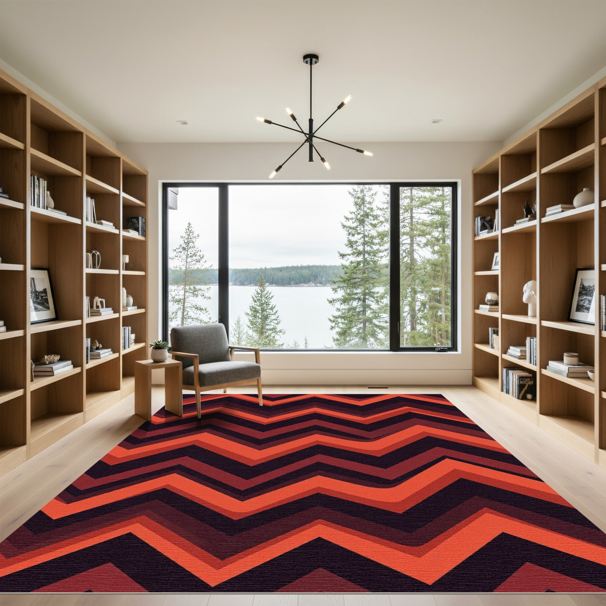 Bold Terracotta Zigzag Geometric Stripe Rug