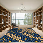 Navy and Cream Woven Geometric Weave Rug
