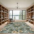 Sage Field Meadow Daisy Botanical Rug