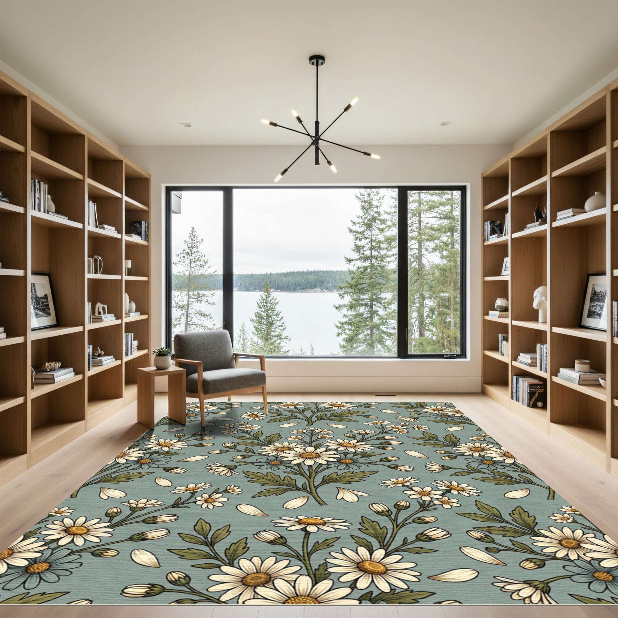 Sage Field Meadow Daisy Botanical Rug