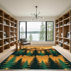 Golden Mountain Forest Silhouette Landscape Rug
