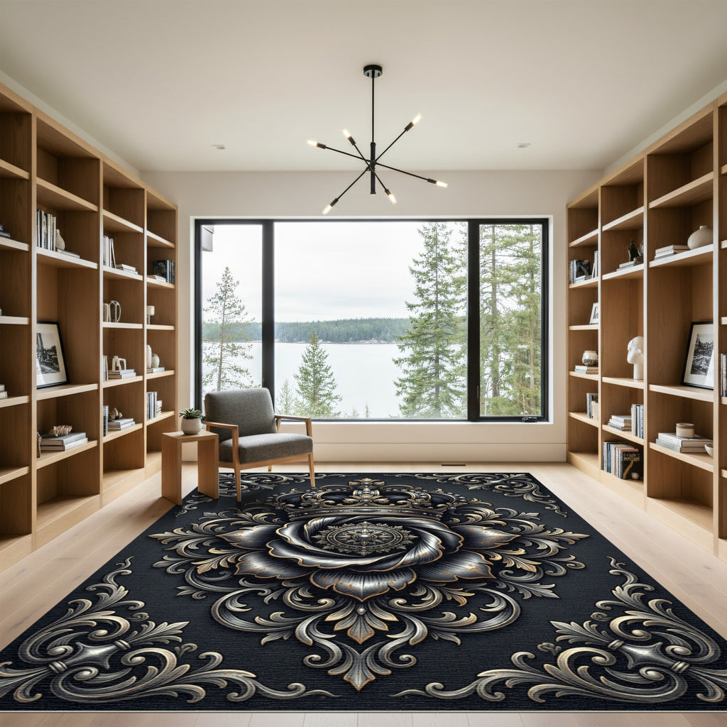 Regal Graphite Silver Crown Medallion Rug