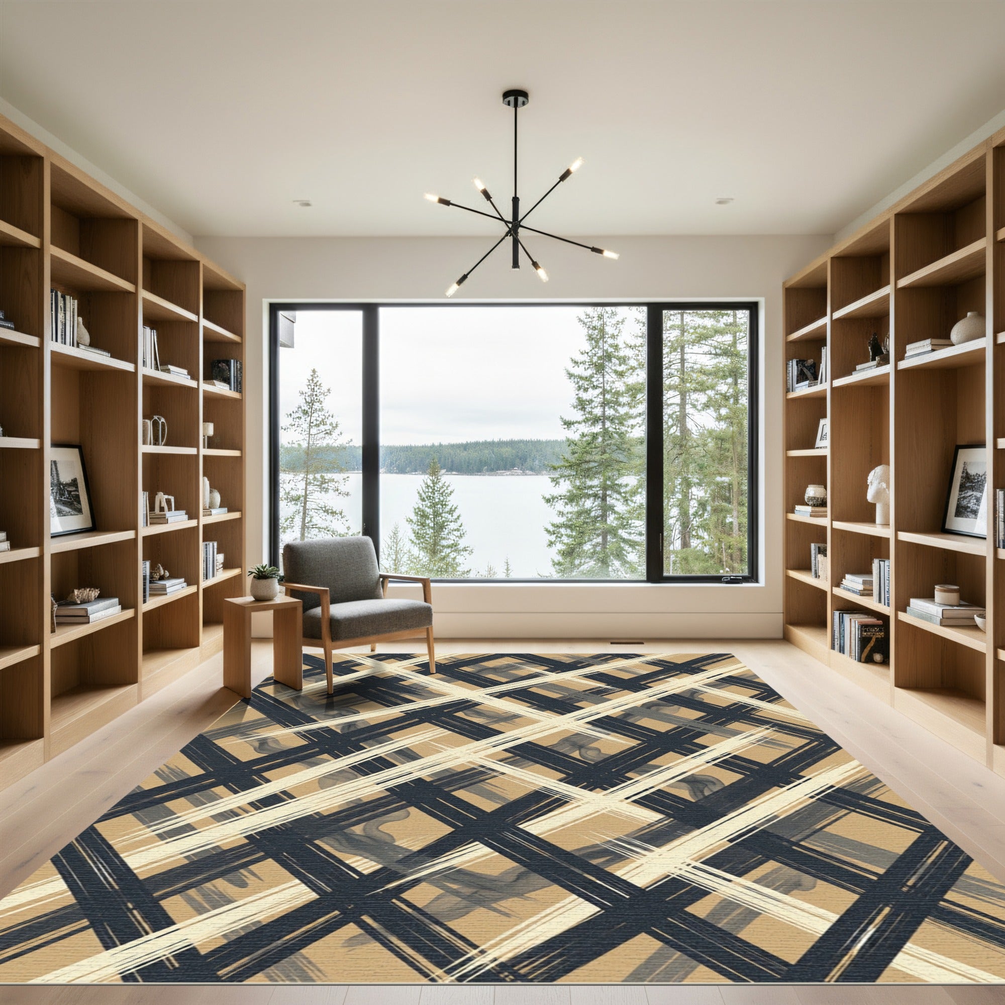 Brown Black Cream Abstract Stripe Rug