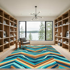 Geometric Chevron Teal and Ochre Wave Rug