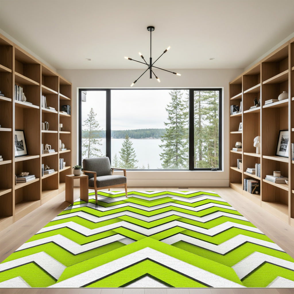 Vibrant Lime Green Geometric Chevron Rug