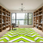 Vibrant Lime Green Geometric Chevron Rug