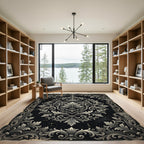 Ornate Black Scrollwork Crown Rug