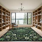 Elegant Green Botanical Floral Medallion Rug