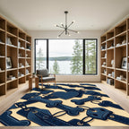 Navy Blue Bone and Heart Illustration Rug