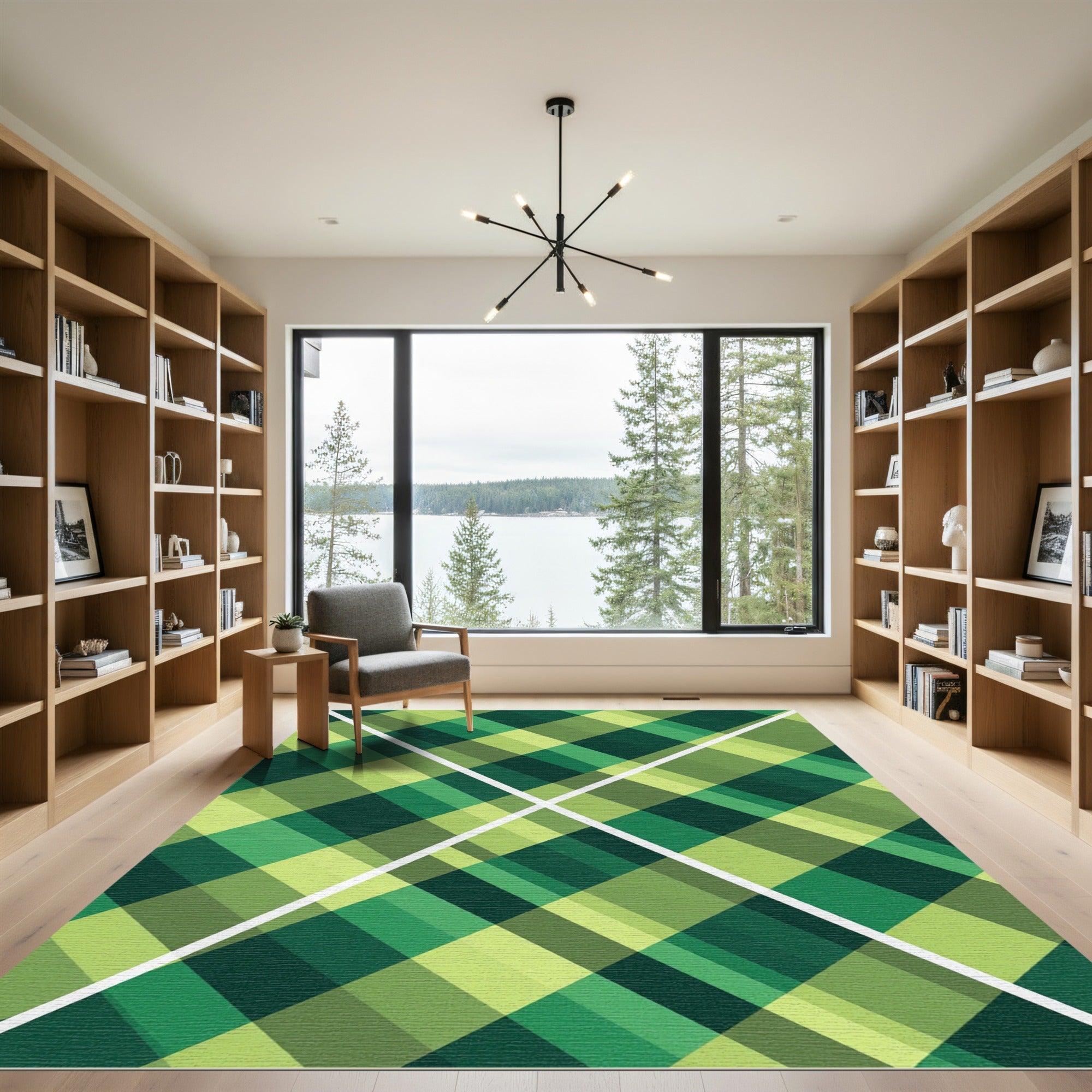 Geometric Kelly Green Diagonal Plaid Rug