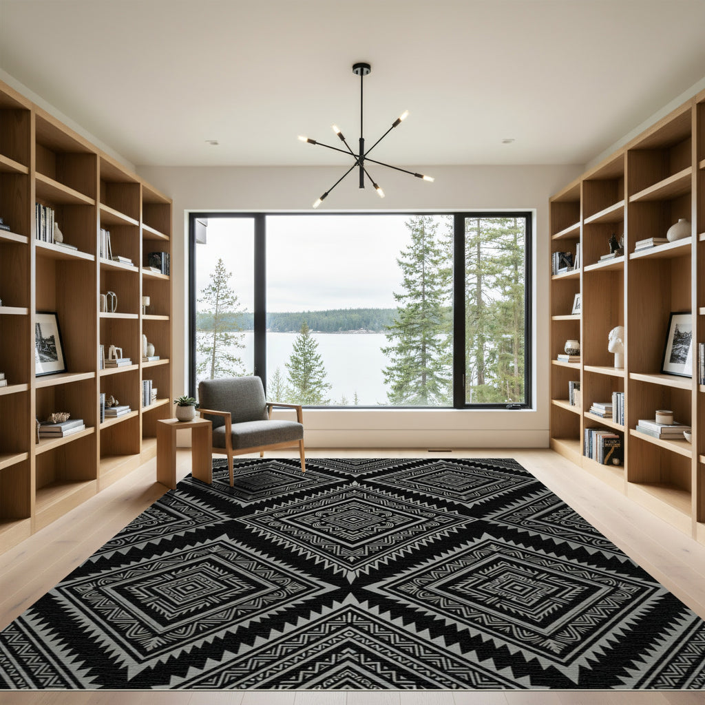 Sophisticated Silver Monochrome Geometric Diamond Rug