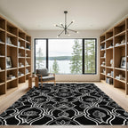 Black White Lotus Pomegranate Lattice Rug