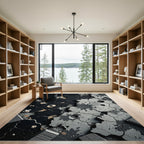 Industrial Black Concrete Cracked Surface Rug