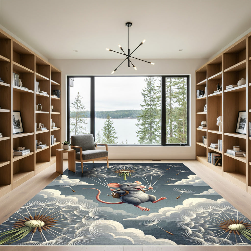 Whimsical Mouse And Dandelion Parachute Sky Rug