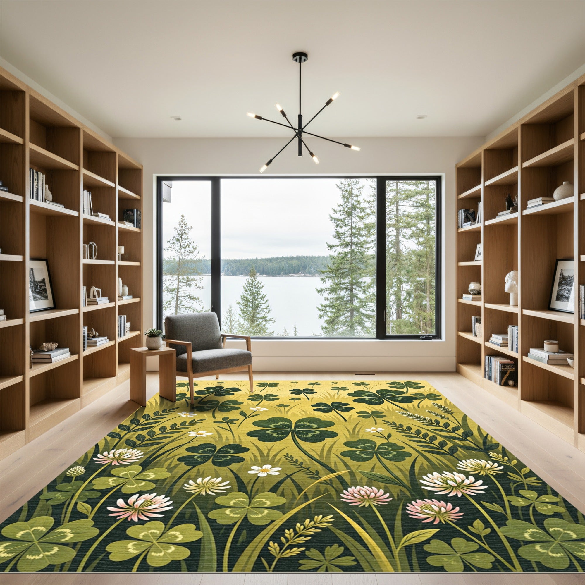 Golden Four Leaf Clover Botanical Meadow Rug