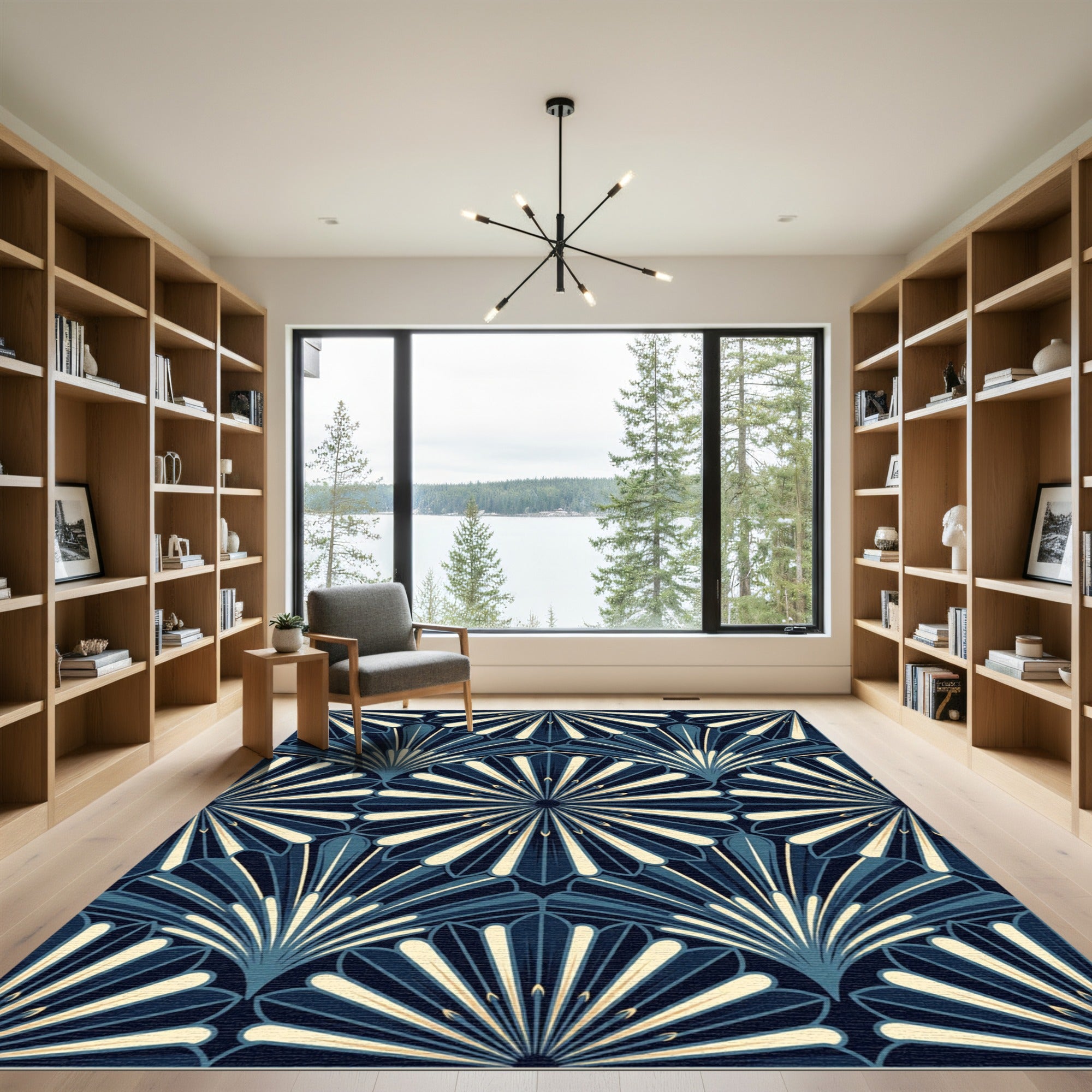 Art Deco Midnight Navy Sunburst Rug