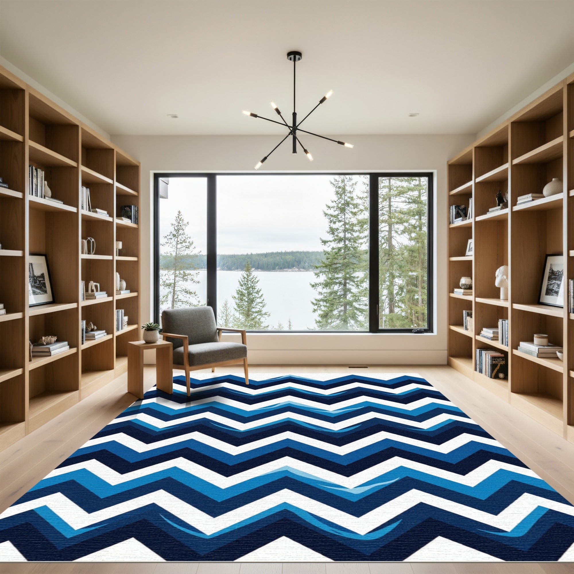 Bold Navy and Azure Chevron Zigzag Rug