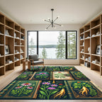 Botanical Golden Flora Forest Green Tapestry Rug