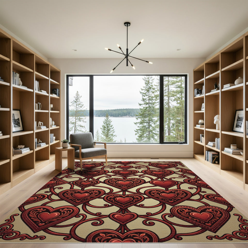 Ornate Red Heart Lattice Rug