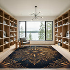 Ornate Golden Starburst Filigree Medallion Rug
