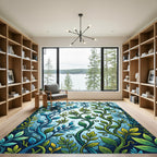 Lush Green Blue Enchanted Forest Vines Rug