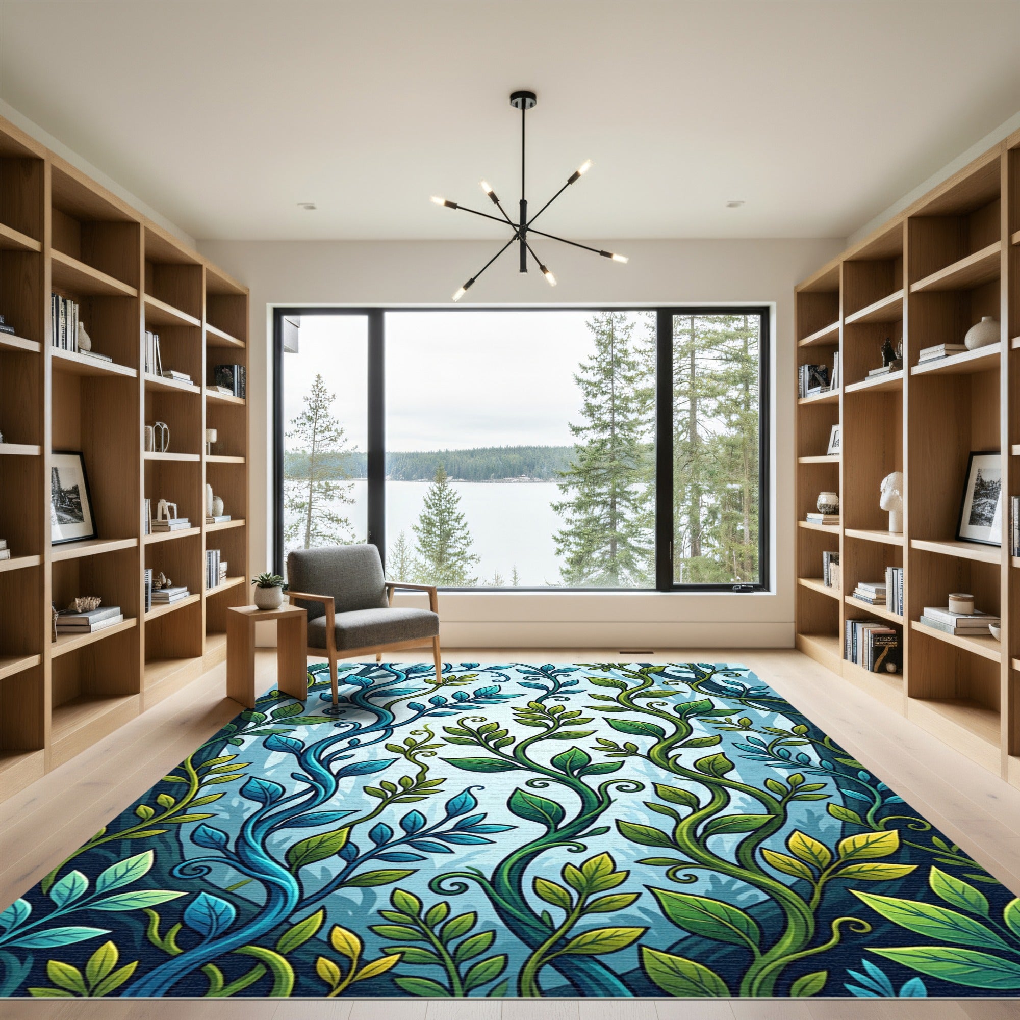 Lush Green Blue Enchanted Forest Vines Rug