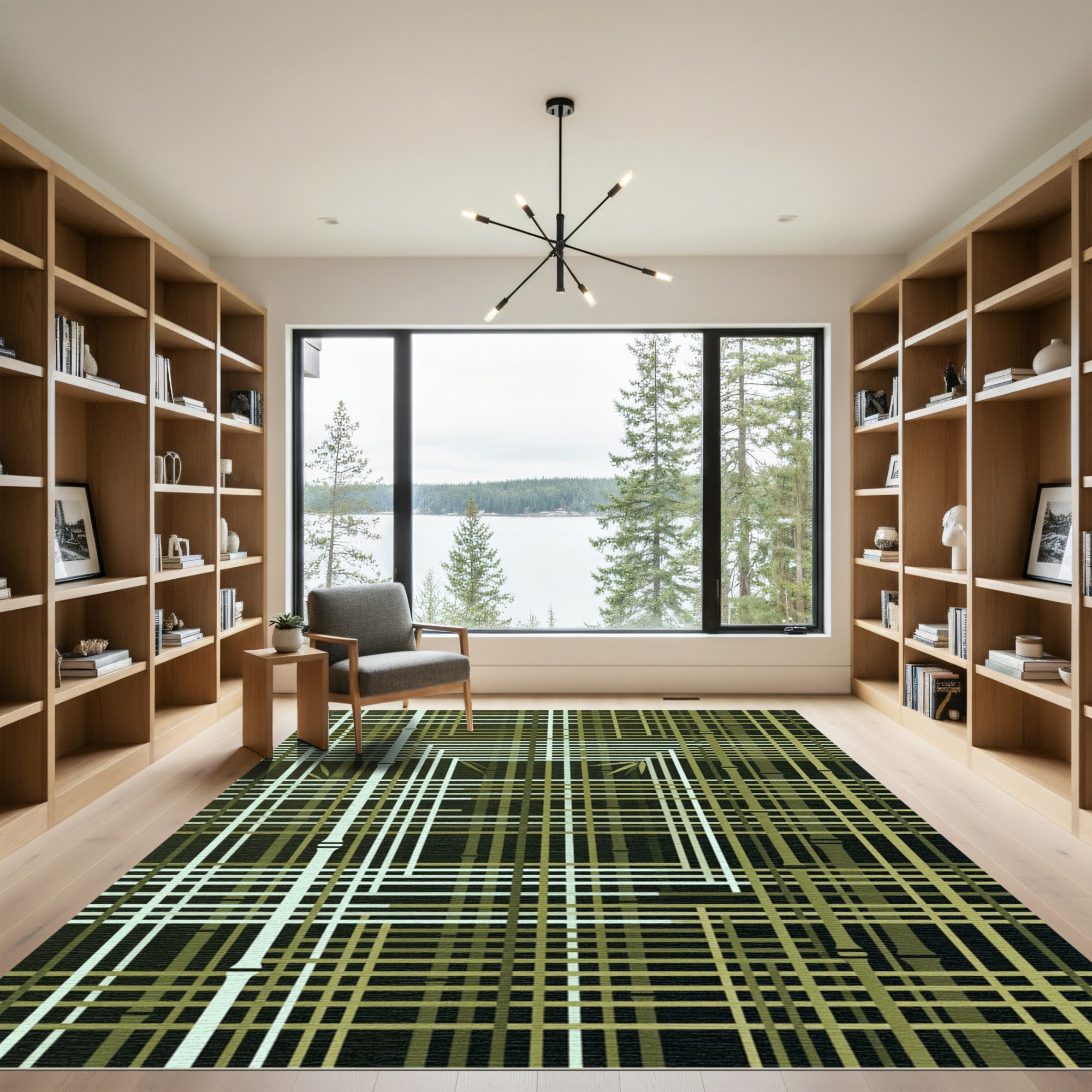 Green Bamboo Lattice Abstract Rug