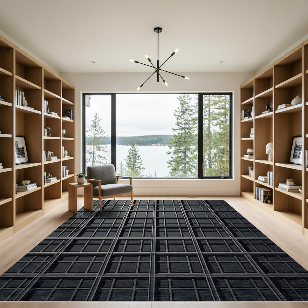 Dark Squared Window Grid Rug