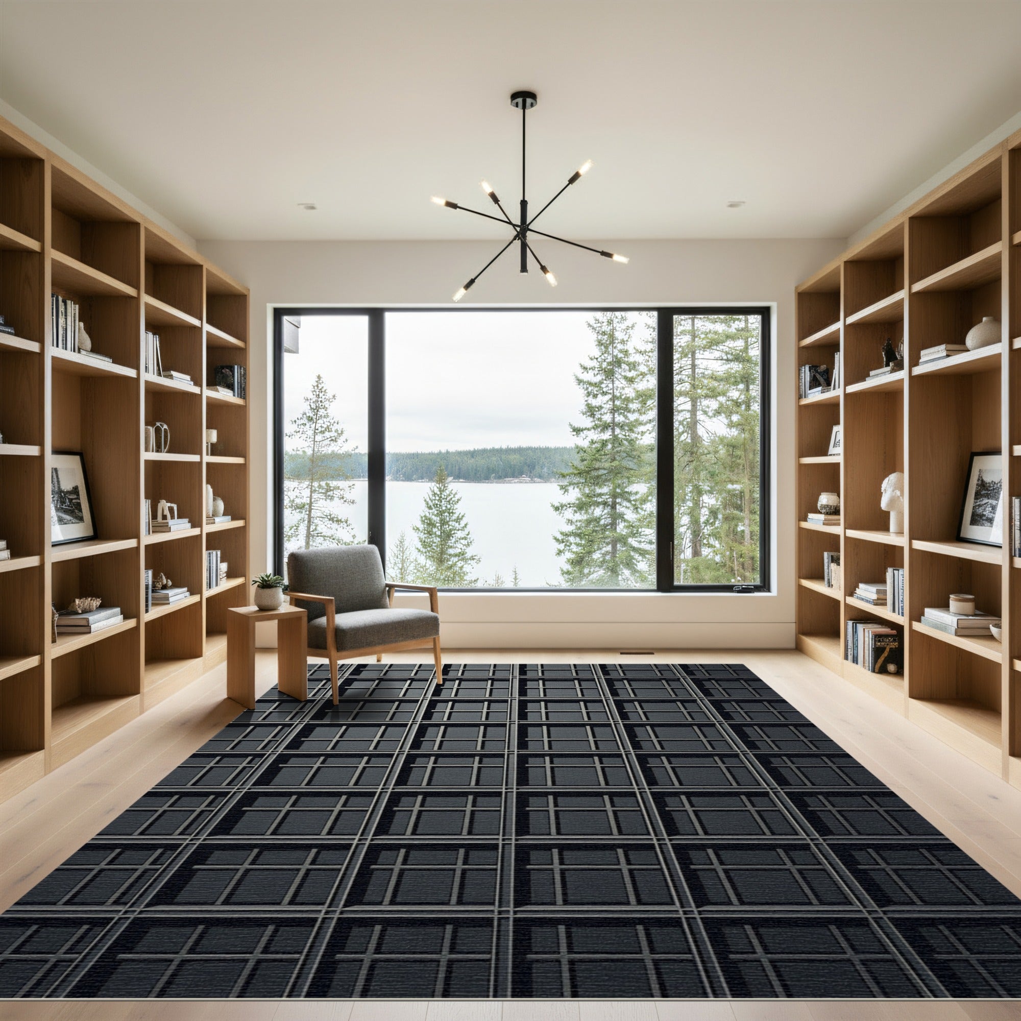 Dark Squared Window Grid Rug