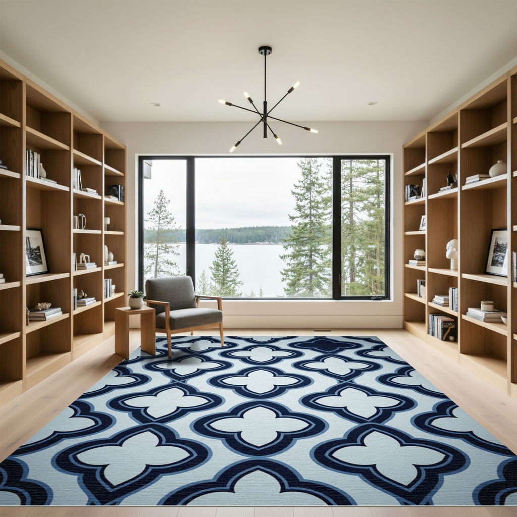 Navy Indigo Quatrefoil Geometric Rug