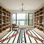 Stitched Baseball Seams Pinstripe Cream Rug