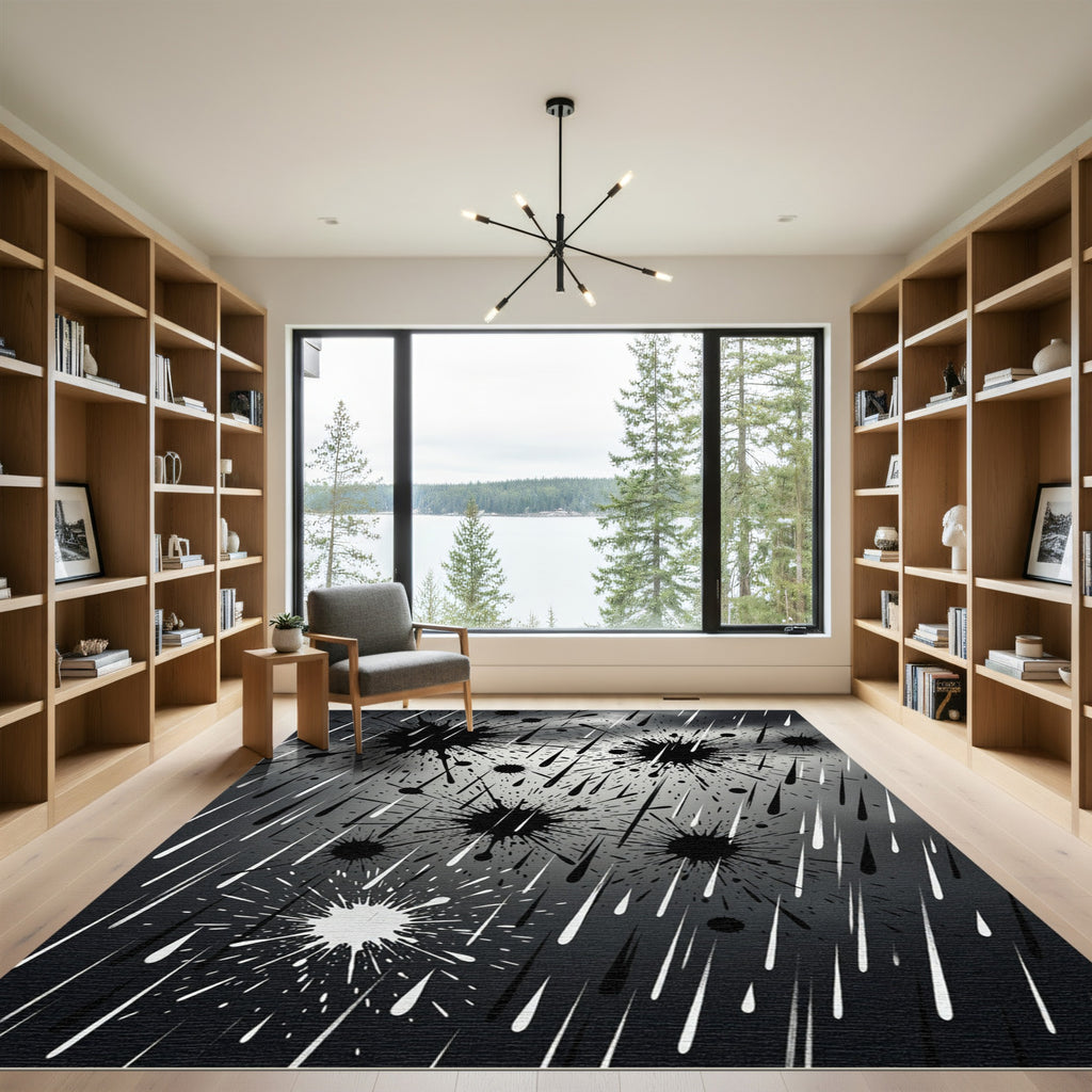 Monochromatic Ink Splash Abstract Art Rug