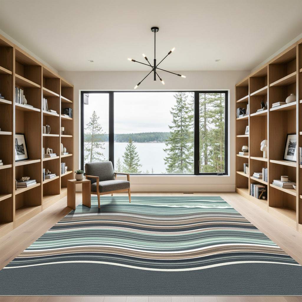 Serene Blue and Earthy Wavy Stripe Rug