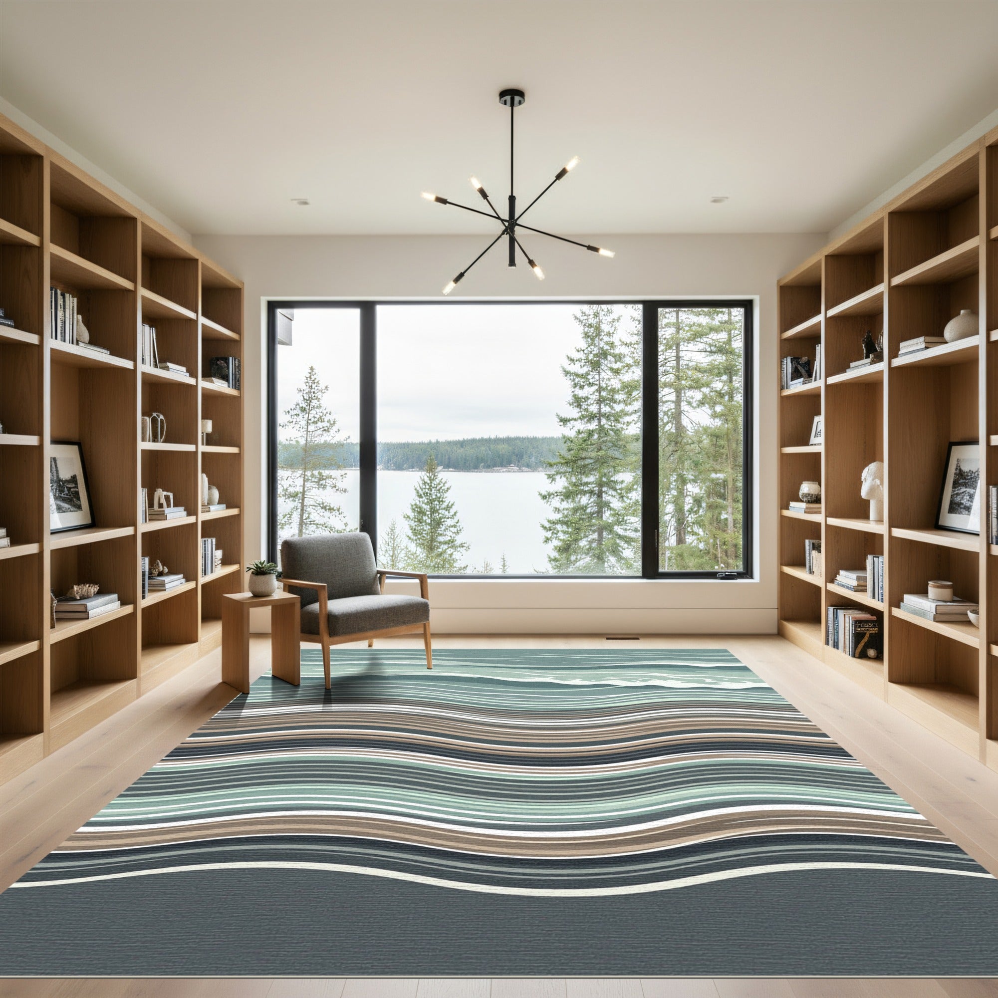 Serene Blue and Earthy Wavy Stripe Rug