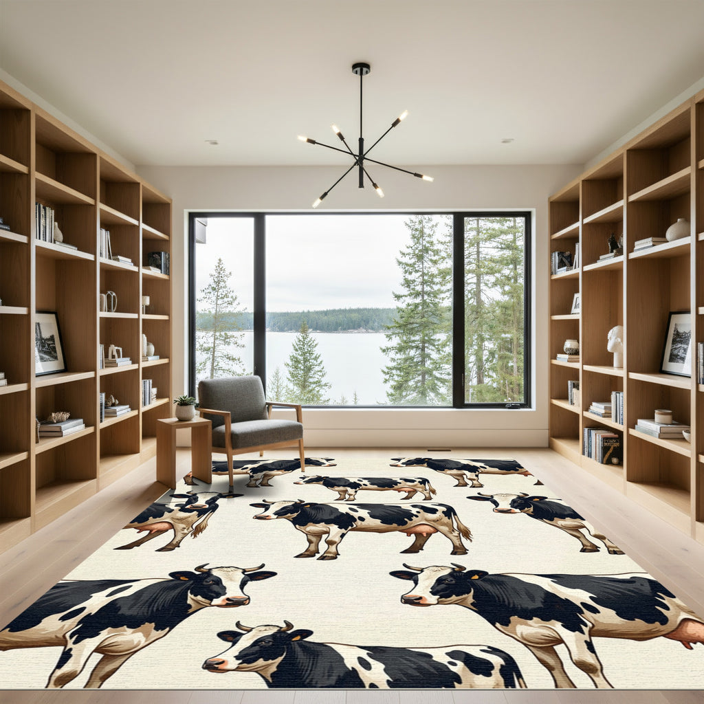 Whimsical Black and White Cattle Herd Rug