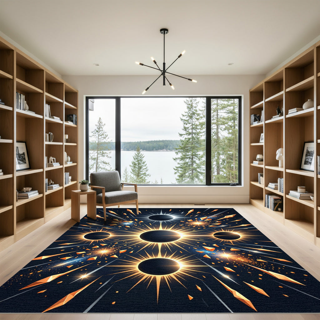 Radiant Golden Solar Eclipse Geometric Rug