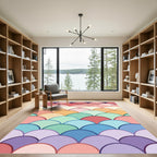 Colorful Scalloped Rainbow Fan Gradient Rug