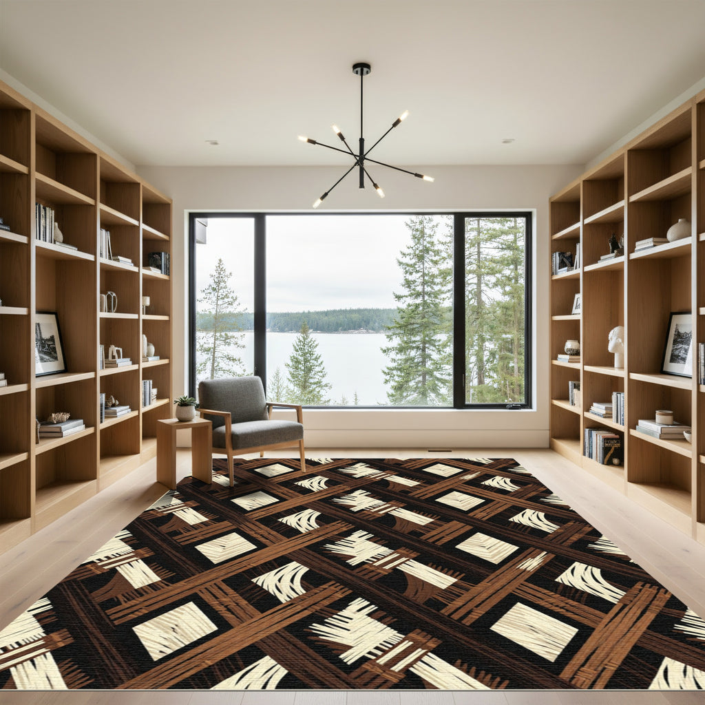 Rustic Wood Lattice Diamond Rug