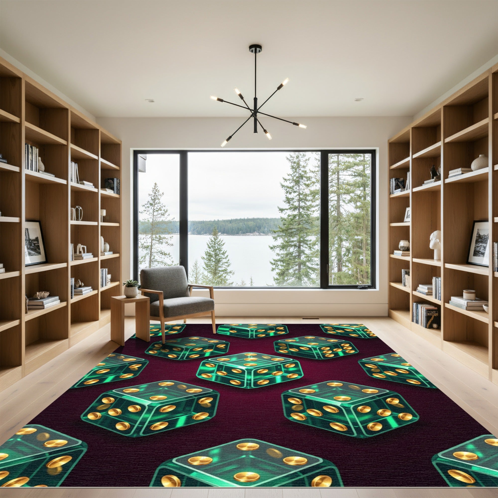 Emerald Green Isometric Golden Dice Grid Rug