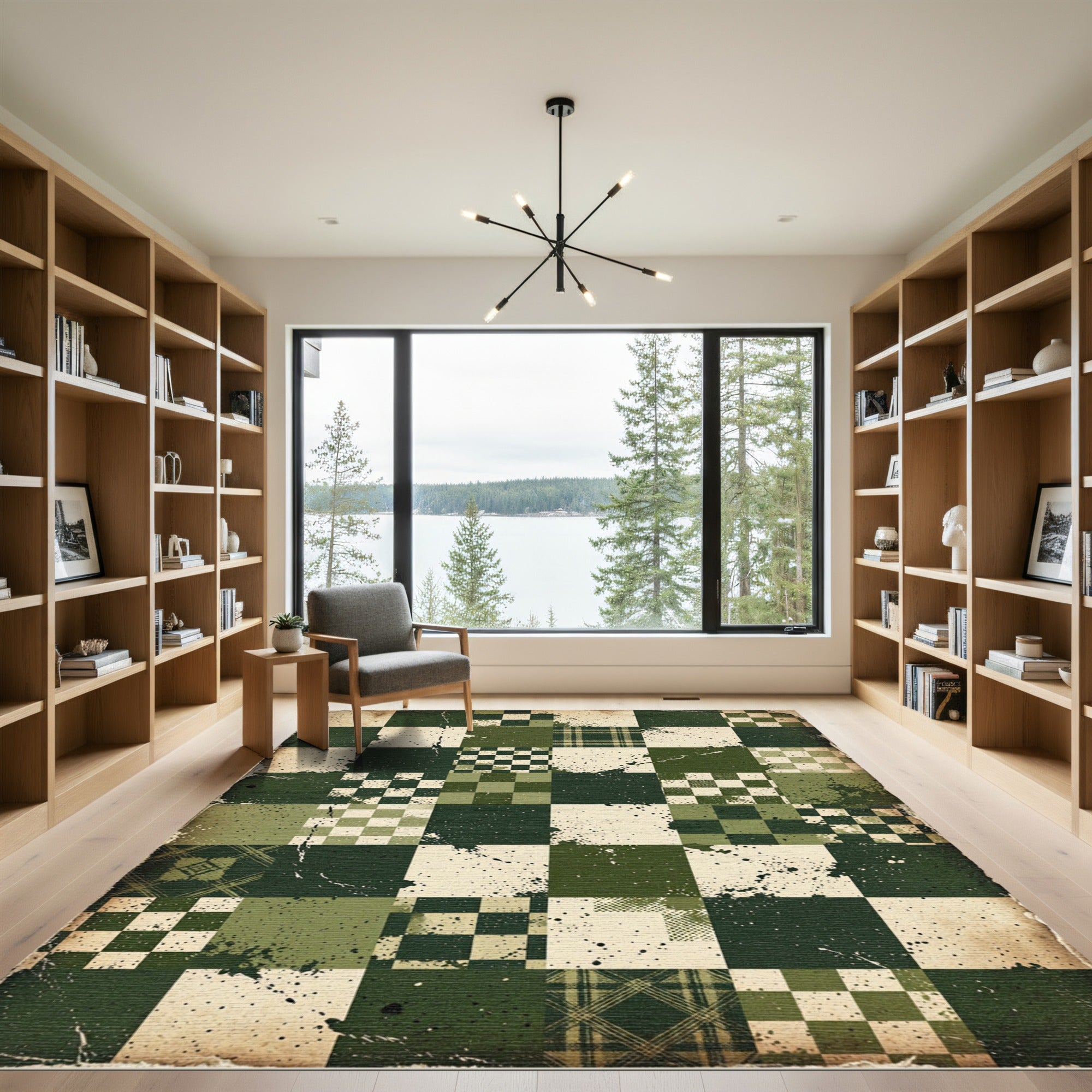 Distressed Sage Checkered Quilt Patchwork Rug