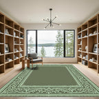 Elegant Mint Green Floral Border Rug