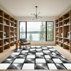 Metallic Black White Square Grid Rug