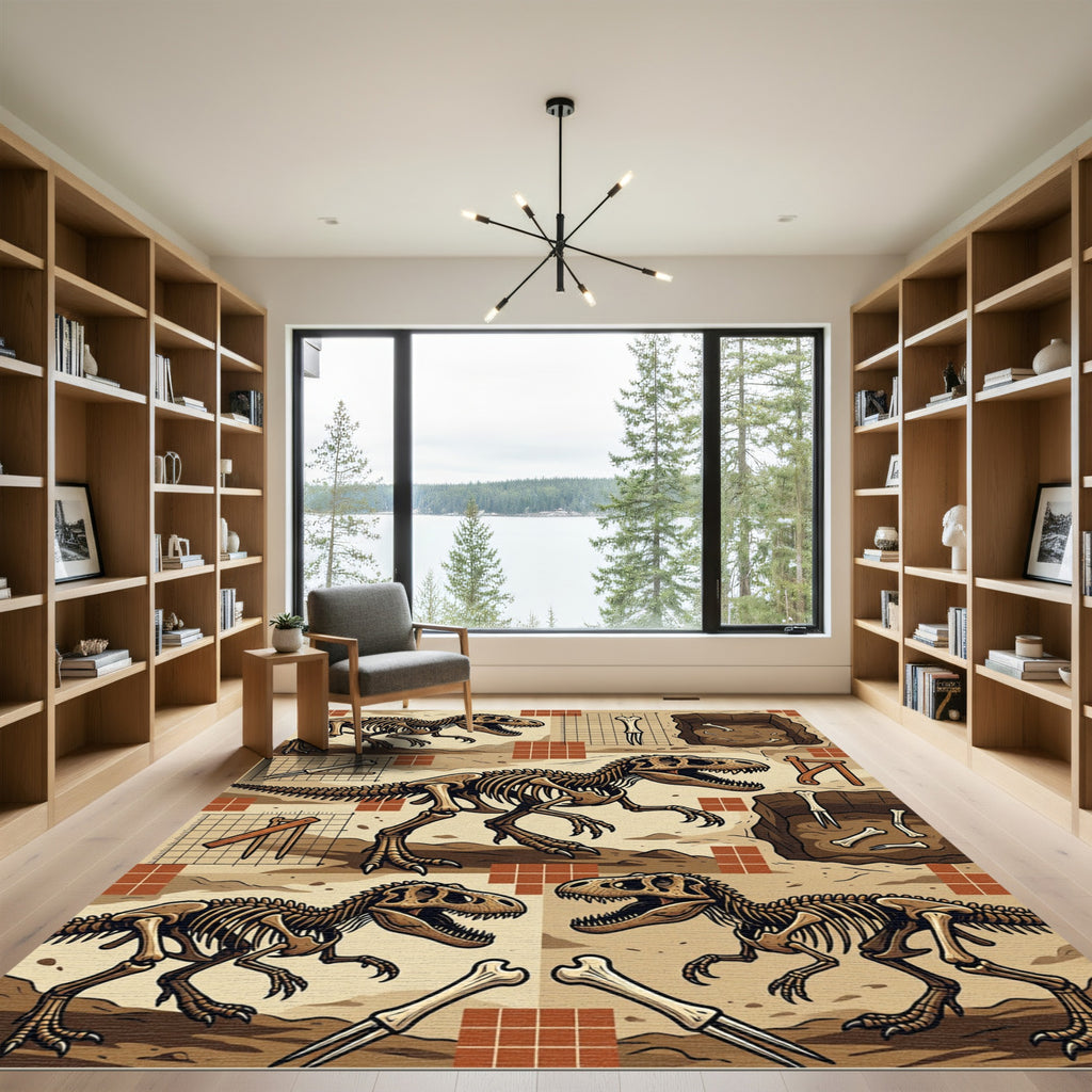 Paleontology Fossil Dinosaur Sketch Neutral Rug