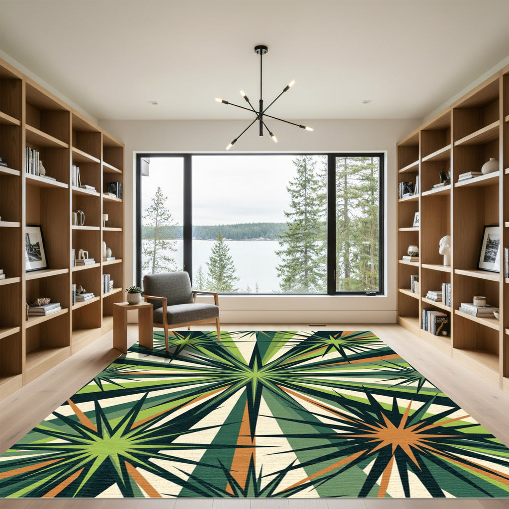 Green Sunburst Starburst Rays Rug