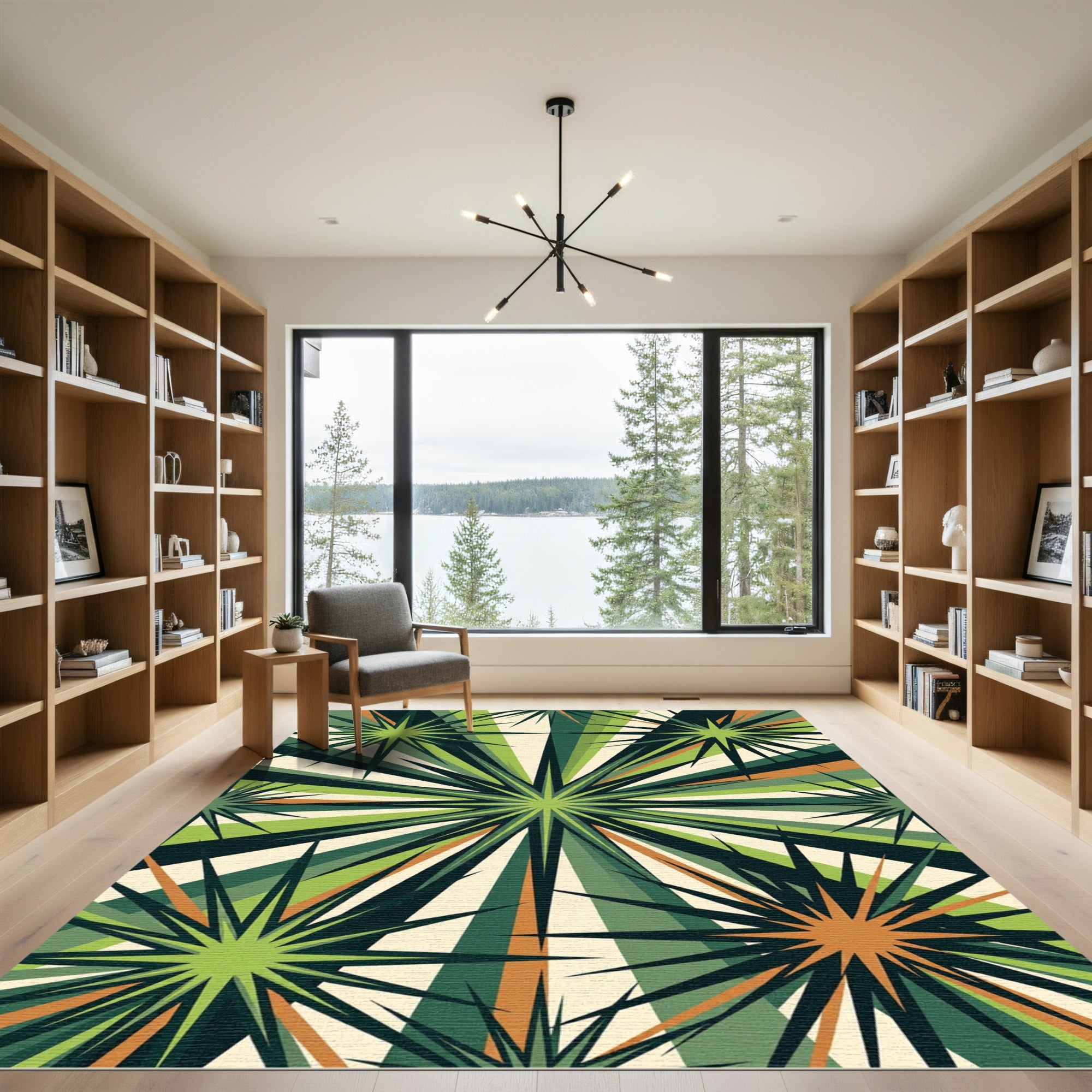 Green Sunburst Starburst Rays Rug