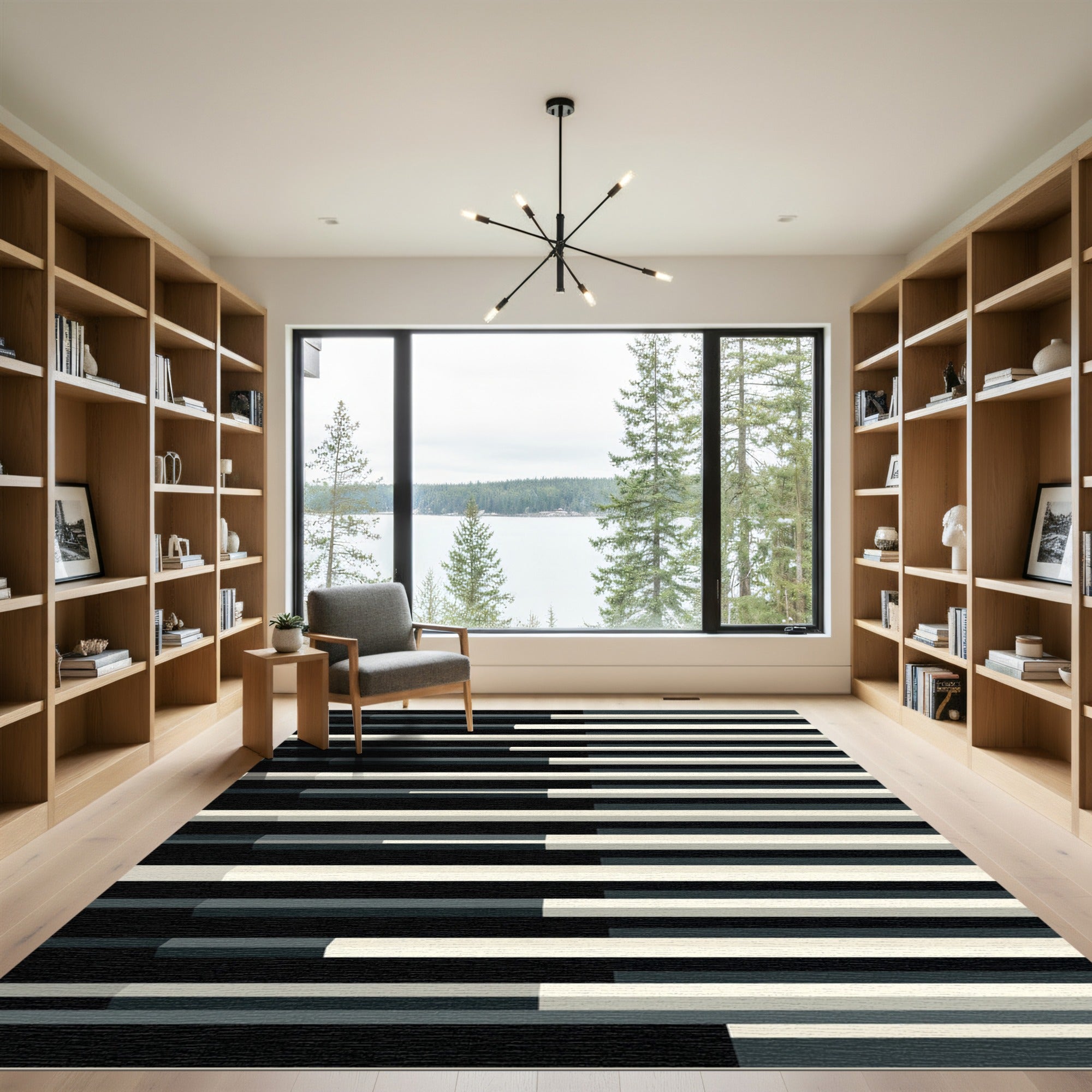 Monochrome Horizontal Block Stripe Rug