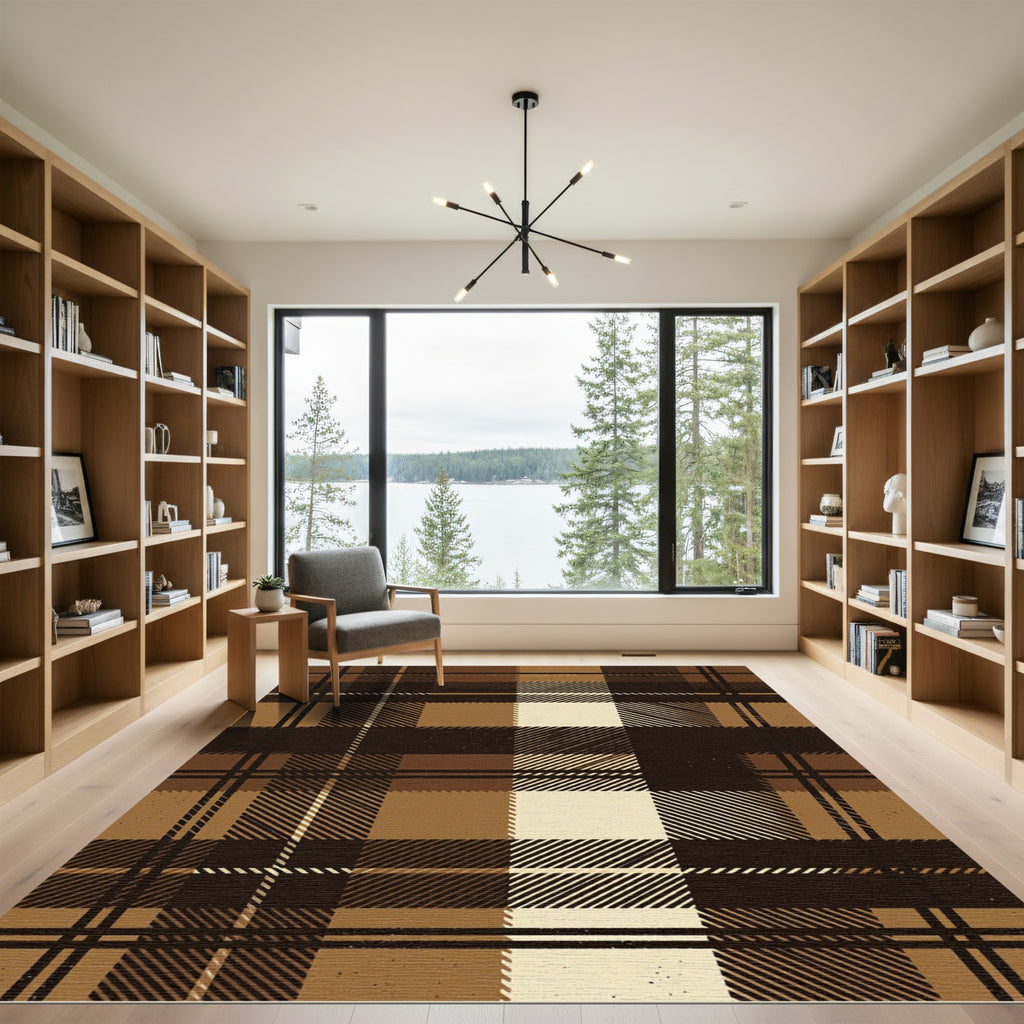 Earthy Brown Plaid Checkered Harmony Rug